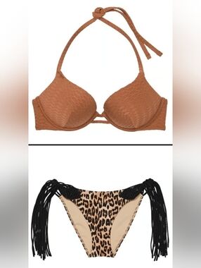 38DD/XL VS Swim Bombshell Bikini Top VS Archives Macrame Fringe Bikini Set
